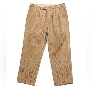 Gold Metallic Brocade Pants Glam Luxe Statement Trousers by PRONTI 2X